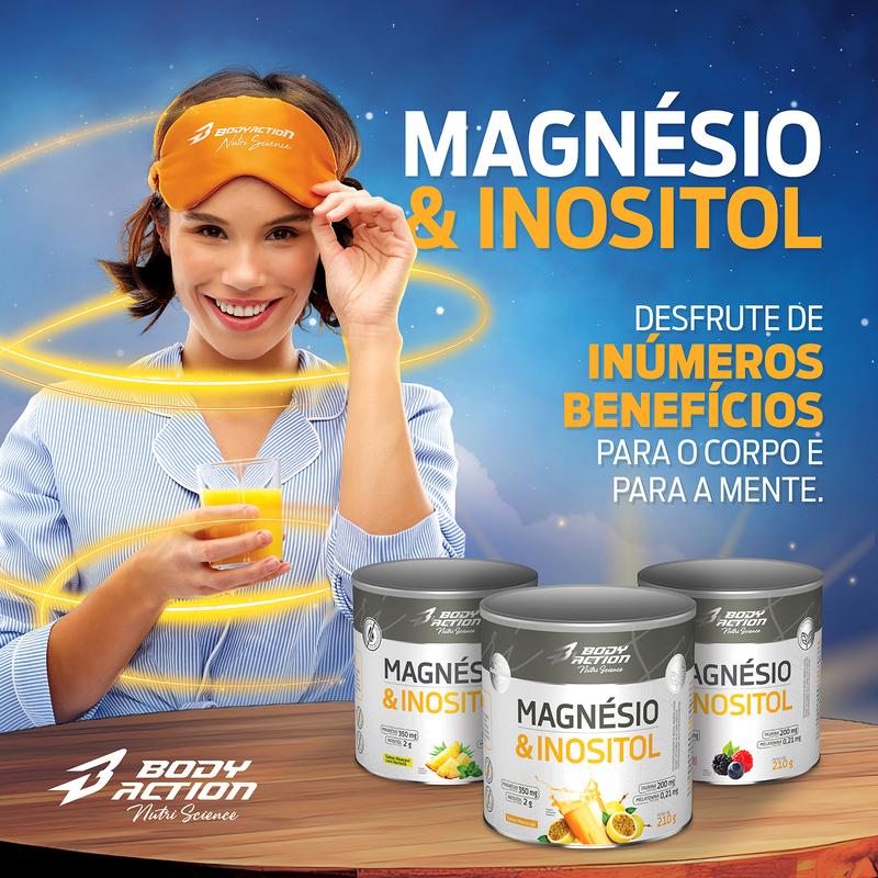 Magnésio & Inositol Bodyaction - Contém Melatonina Lata 210mg