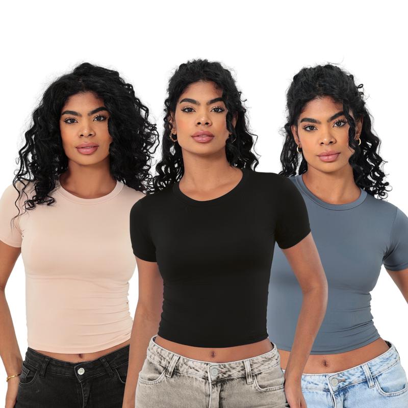 KIT 03 - Baby Tee Feminina - Blusa Slim Fit Manga Curta - Blusa Compressão